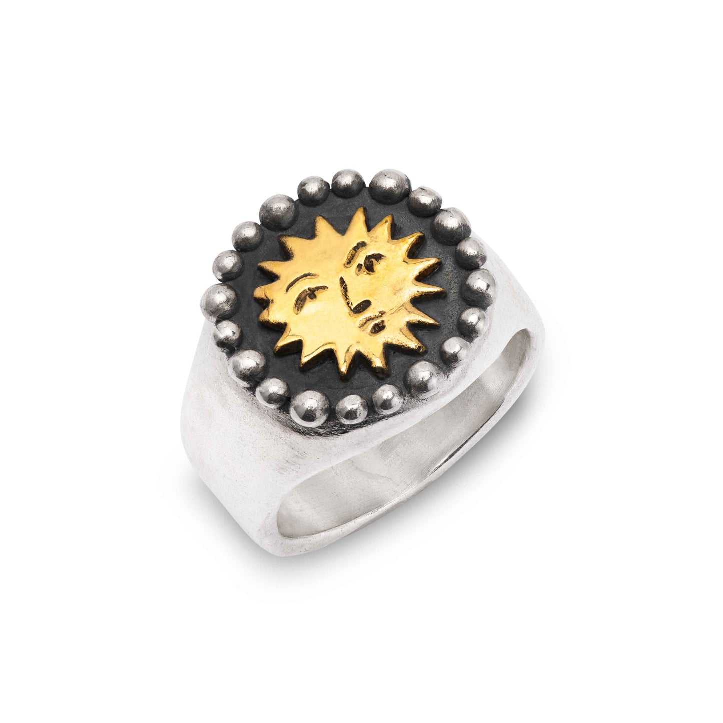 Sterling Silver Signet Ring With Golden Sun
