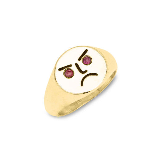 Angry Eyes 9ct Gold Signet Ring with Rubies