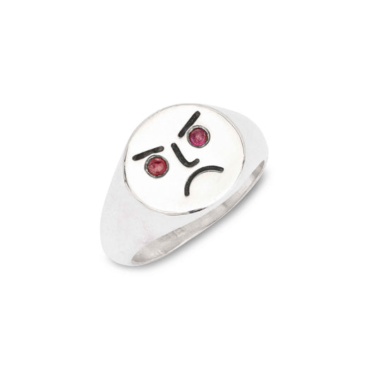 Angry Eyes Silver Signet Ring with Rubies