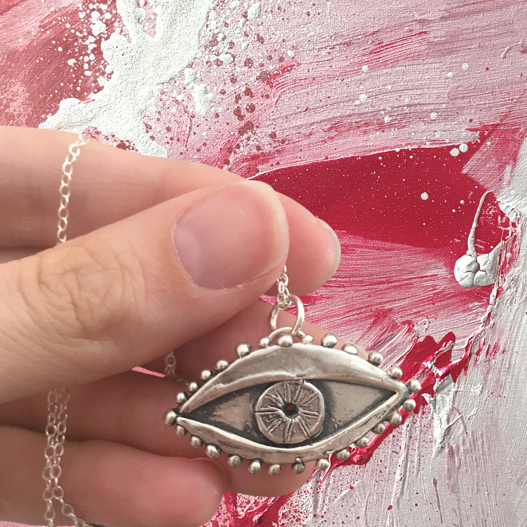 sterling silver large evil eye pendant
