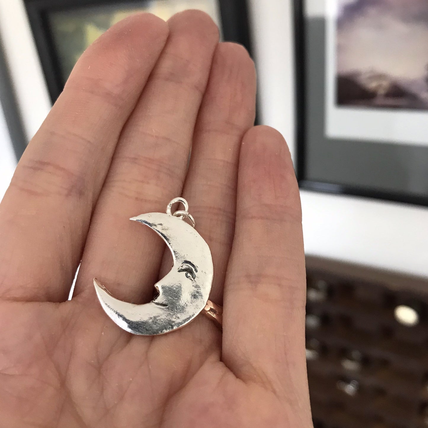 crescent sleepy moon silver pendant